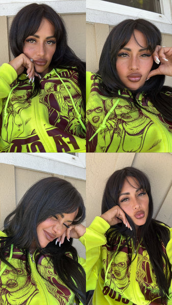 Neon & Burgundy Zip